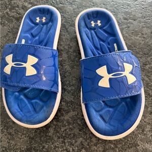 Under Armour Kids Blue Slide Sandals Used Size 4Y